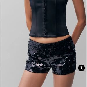 Revolve Guizio Black Sequin paillette Shorts embellished